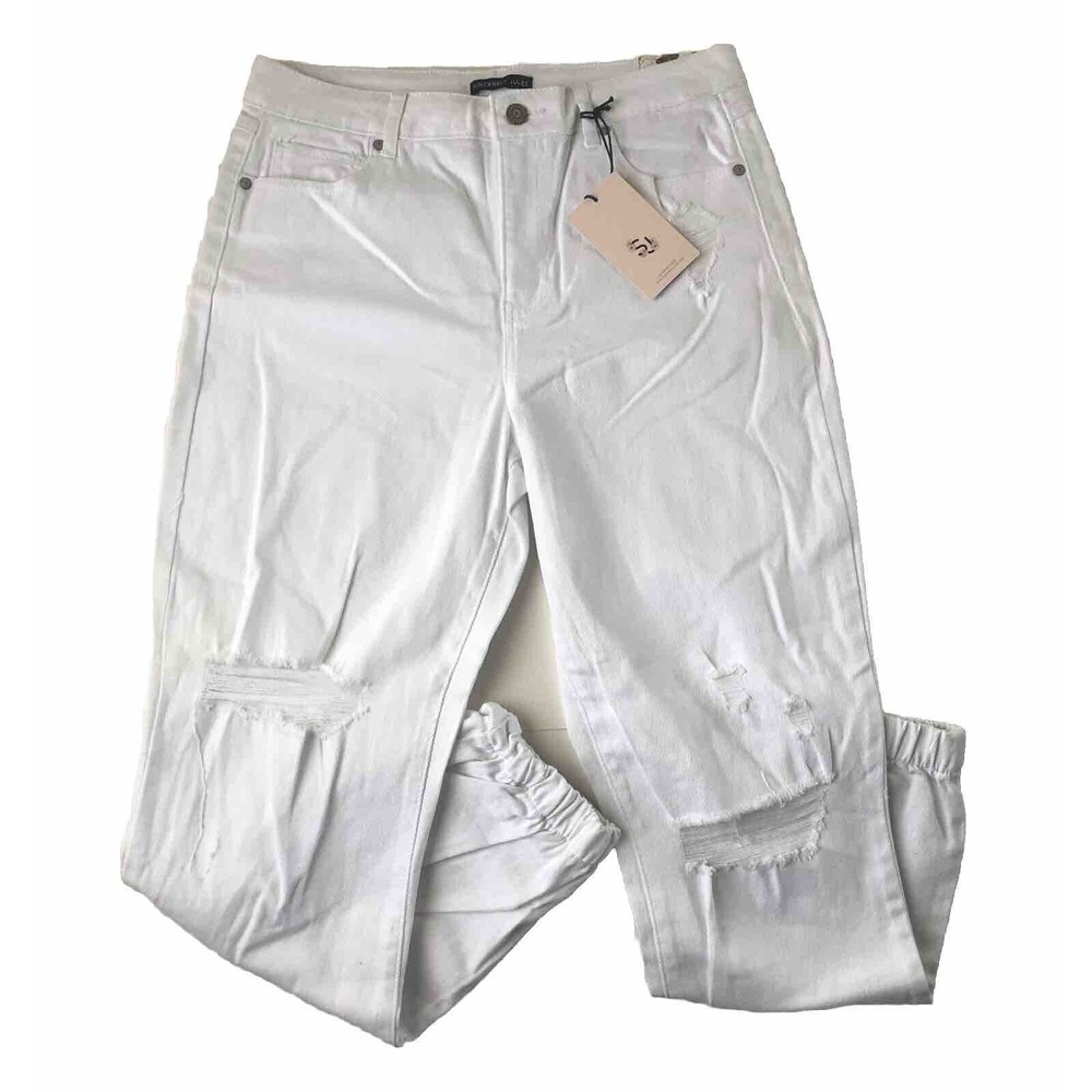 Sincerely Jules White Denim Distressed Stretch Jogger Pants Jeans NWT Size 9/29